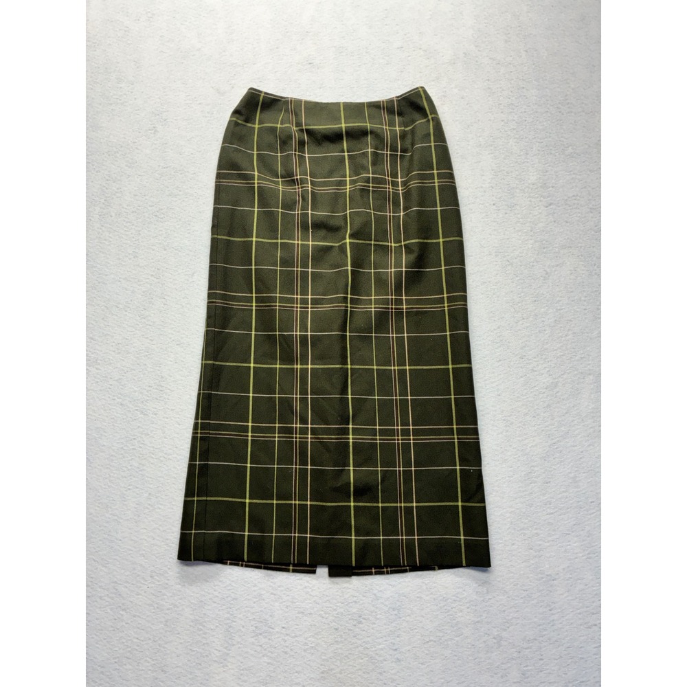 VTG Petite Sophisticate Career Maxi Skirt Dark Academia Plaid High Waist 8 Olive